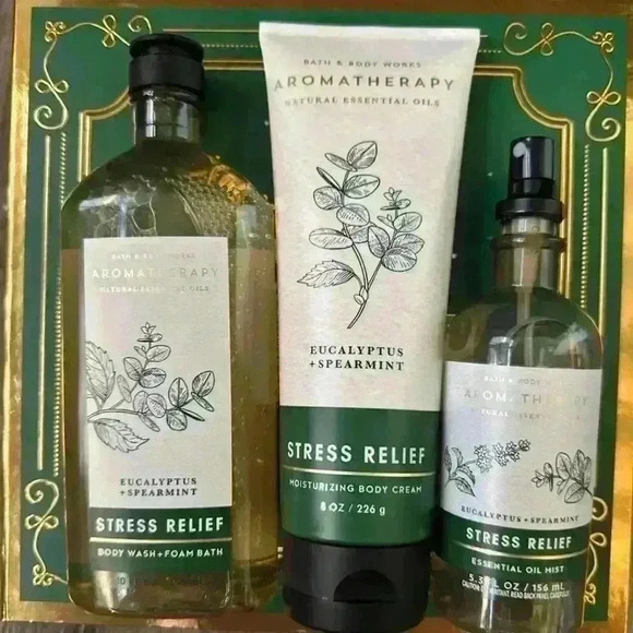Bath & Body Works Eucalyptus Spearmint Stress Relief 3pc Set Wash Cream Mist - Picture 1 of 6